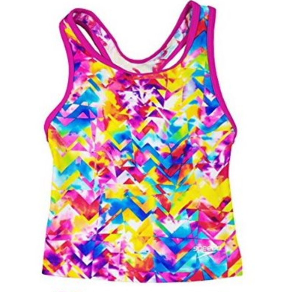 Speedo Colorful Rainbow Racerback Tankini Top Sz Y12 EUC